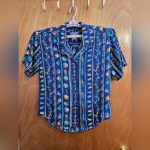 Pendleton Vintage Women Button Down Blue Beach Nautical Shirt Sz M